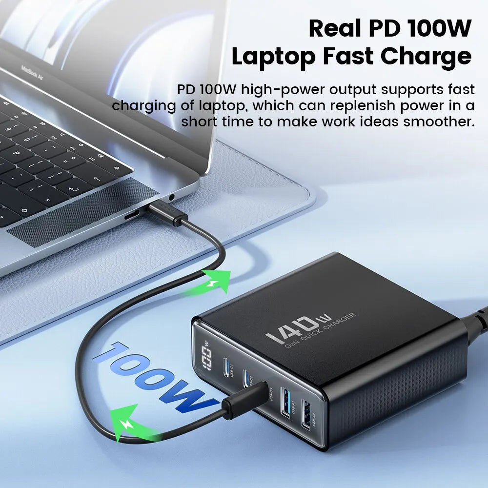 Toocki 140W GaN USB Charger 5in1 Desktop Fast Charge USB Type C Charger LED Display Charger For iPhone Xiaomi Smartphone Laptop - Shoppiline