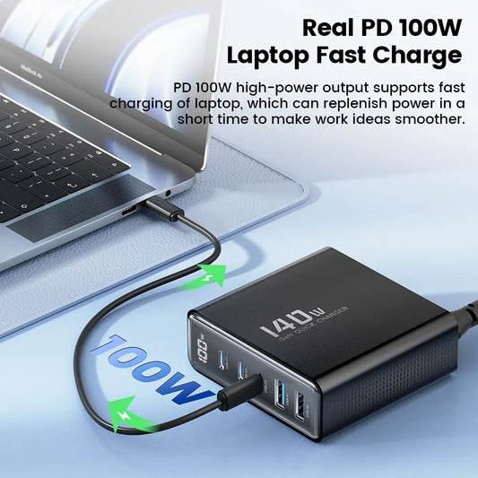 Toocki 140W GaN USB Charger 5in1 Desktop Fast Charge USB Type C Charger LED Display Charger For iPhone Xiaomi Smartphone Laptop - Shoppiline