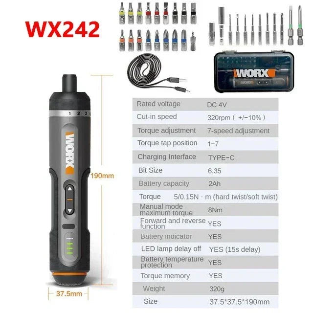 Worx 4V Electrical Screwdrivers Set WX242 Portable Smart Cordless Power Screw Driver Mini Electric Drill Home Repair Power Tool - Shoppiline