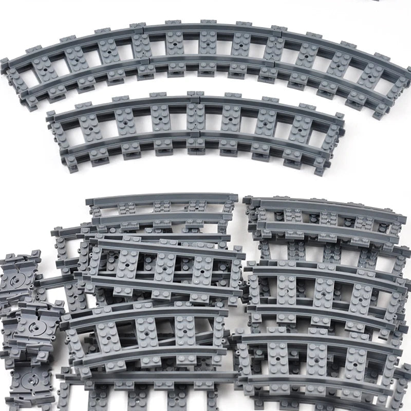 Straight Train Tracks Curved Accessories Car Blocks Building Sets DIY 10-100 Pcs Kids Toys MOC Bricks City Switch Rail Crossing