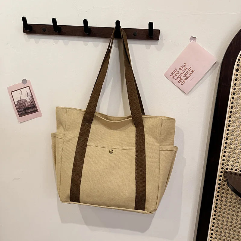 Canvas Bag Female Ins Forest Style Versatile Shoulder Bag Large Capacity Book Storage Student Class Commuter Bag Portable Cloth