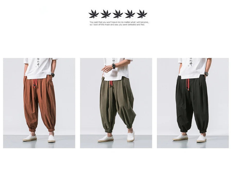FGKKS Printemps Homme Lâche Sarouel Chinois Lin Surpoids Jogging Haute Qualité Marque Décontracté Pantalon Grande Taille Homme
