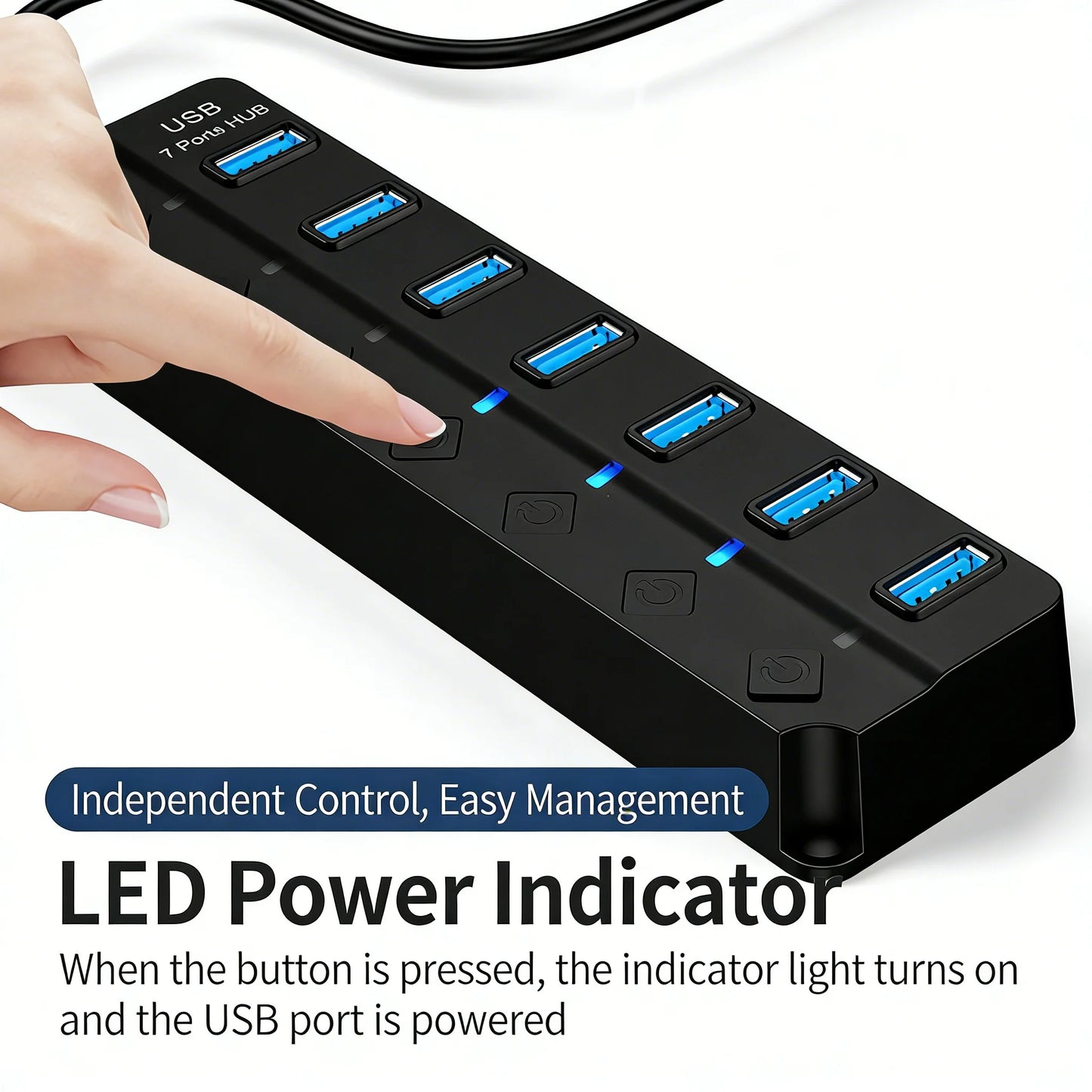 USB 3.0 Hub 4/7 Port with LED Indicator Independent Switch Control for Laptop Flash Drive Hard Disk Printer Camera Keyboard