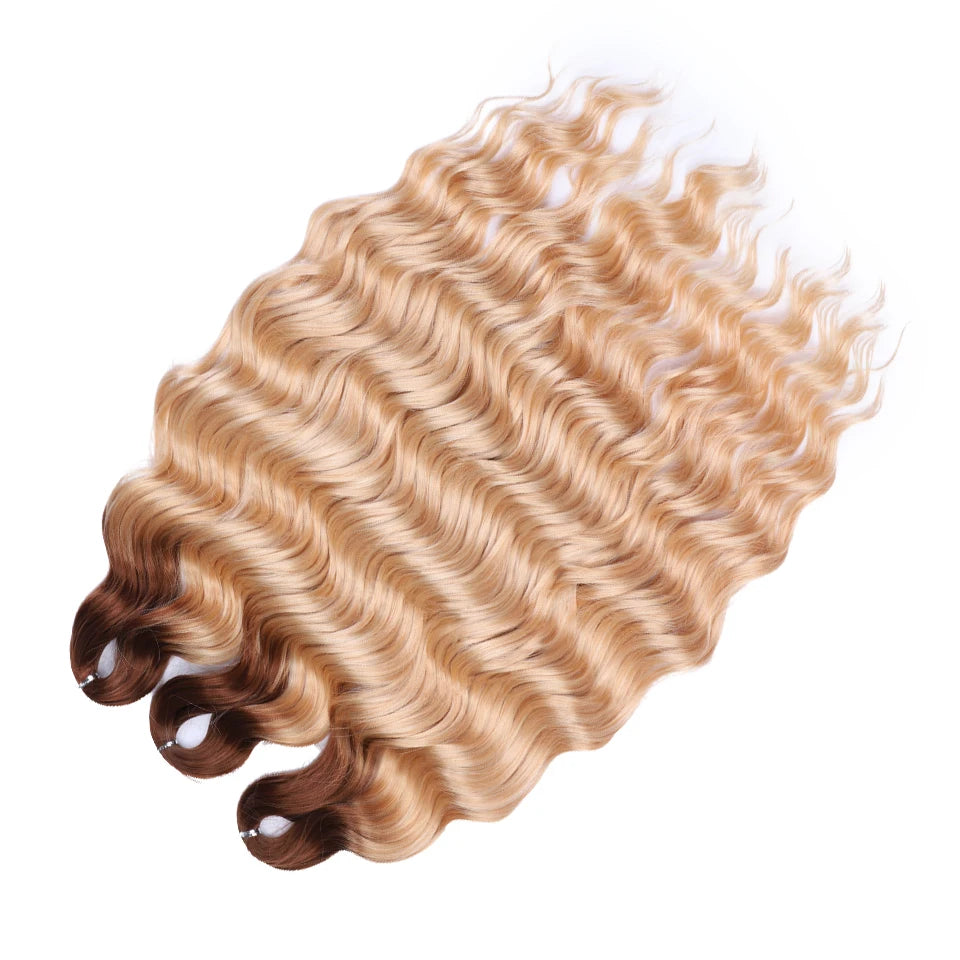 Anna Hair Extensions synthétiques de tresses Loose Deep Wave 24 pouces, cheveux tressés ondulés, cheveux bouclés torsadés au crochet Ombré Blond