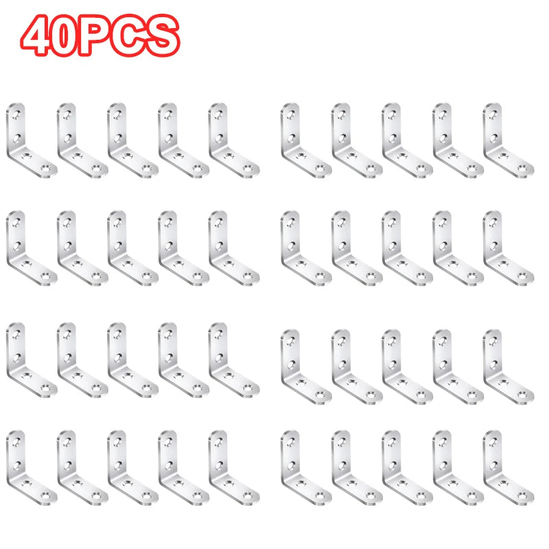 20PCS L Brackets Stainless Steel Corner Braces with Screws, 90° Right Angle Shelf Supports for Wood Furniture Accessories, Table