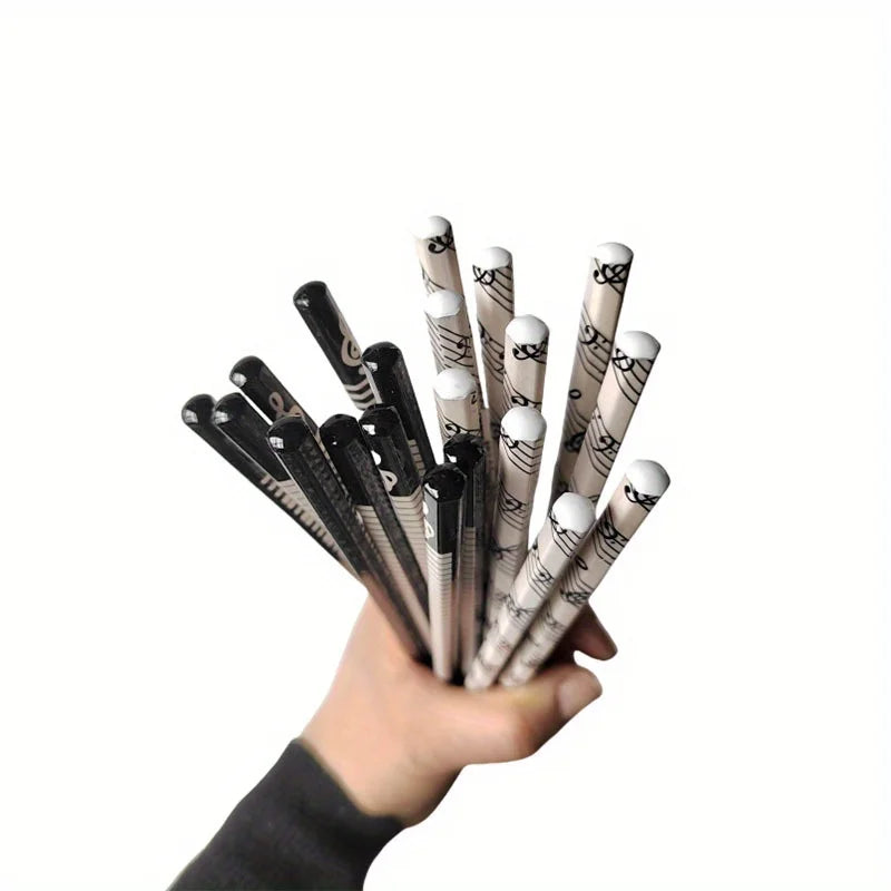 10Pcs Piano Music Note Pencil + 4pcs Pencil Eraser Stationery HB Wooden Painting Sketch Pen Exquisite Gift