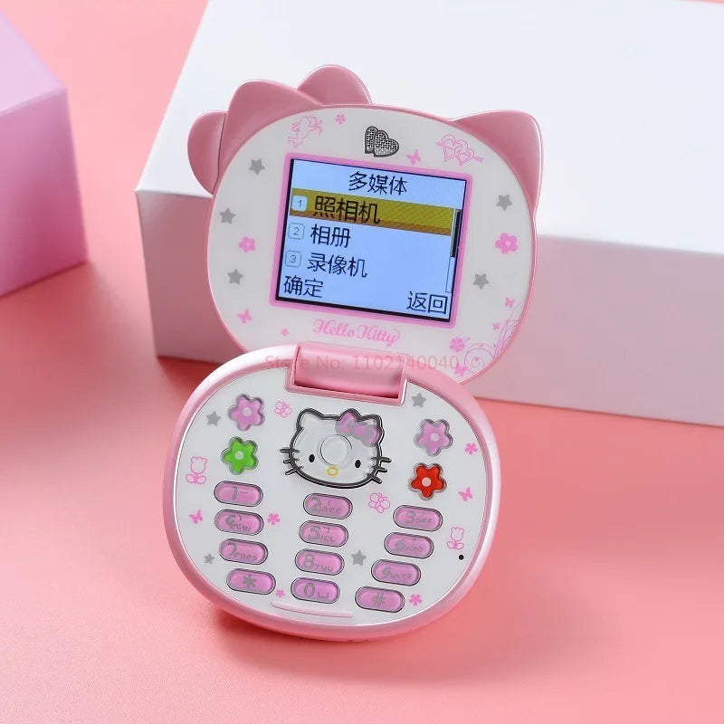 New K688 Hello Kitty Cute Mini Girl Mobile Phone With Flip Cartoon No Lock Children Dual Card Mobile Phone Kids Gift Kawaii Toys