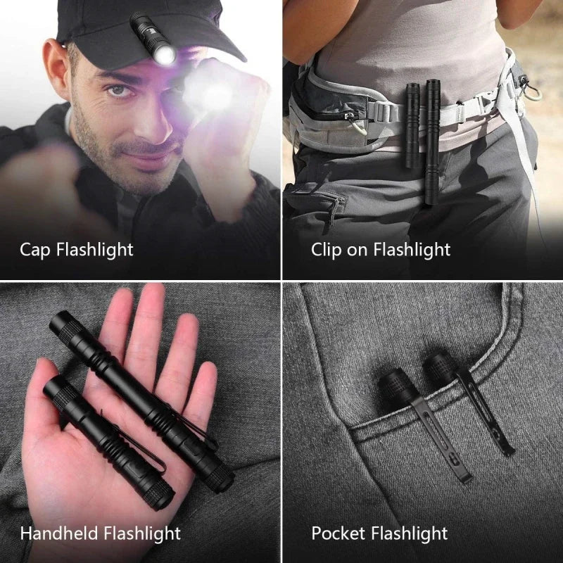 Ultra Bright Mini Portable LED Pen Light High Lumens Pocket Flashlight Handheld Torch for Camping Outdoor Emergency Use