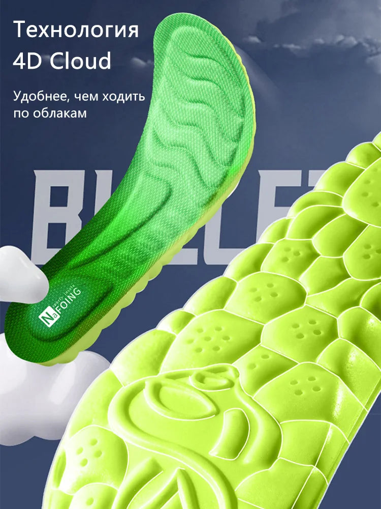 4D Cloud Technology Sports-Einlegesohlen für Schuhe, PU-Sohle, weich, atmungsaktiv, stoßdämpfend, gepolstert, orthopädische Laufsohlen