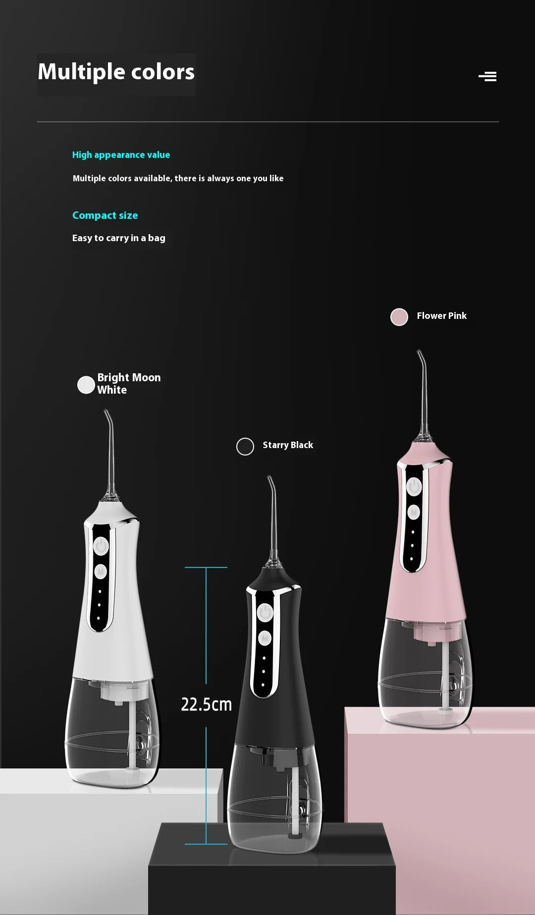 HOMEFISH Oral Irrigator Portable Dental Water Flosser USB Rechargeable Water Jet Floss Tooth Pick Jet Tip Modes Waterproof