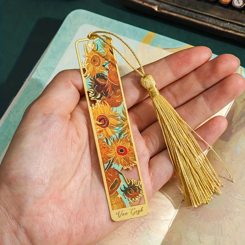 Vintage Oil Painting Metal Bookmarks - Hollow Hot Stamping Long Tassel Bookmarks - Stationery Gifts for Book Clubs, Book Lovers,