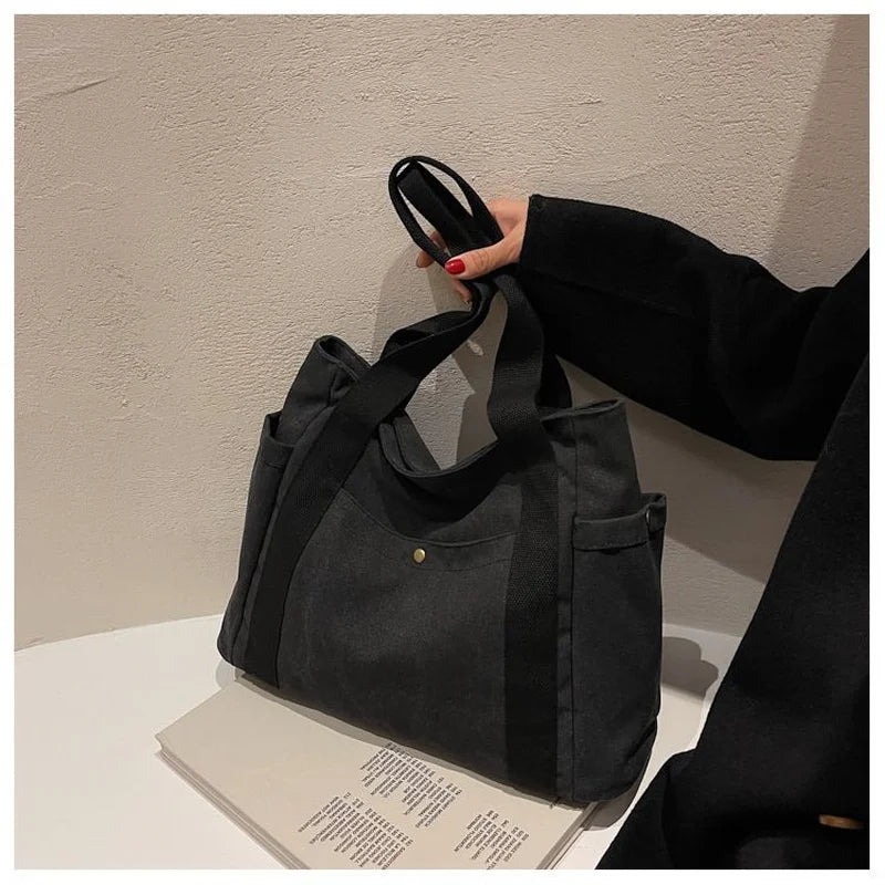 Large Capacity Canvas Tote Bags for Work Commuting Carrying Bag College Style Student Outfit Book Shoulder Bag Shopping Bag