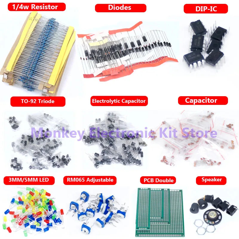 1818PCS Common Capacitors Resistors Capacitors T0-92 LED Transistors PCB Board DIP-IC RM065 diodes Electronic Components Kit - Shoppiline
