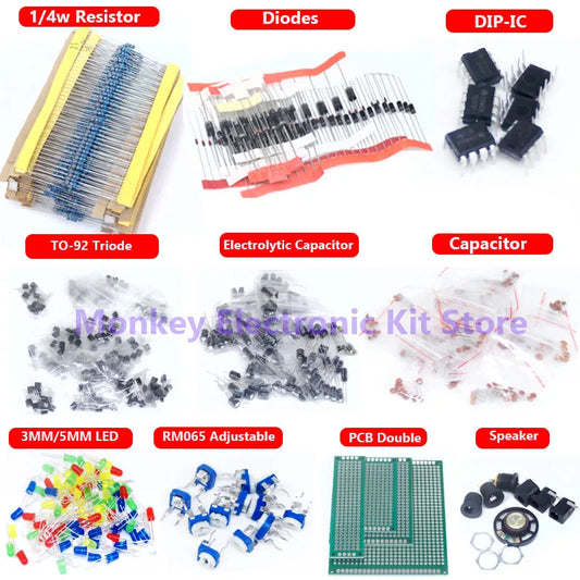 1818PCS Common Capacitors Resistors Capacitors T0-92 LED Transistors PCB Board DIP-IC RM065 diodes Electronic Components Kit - Shoppiline