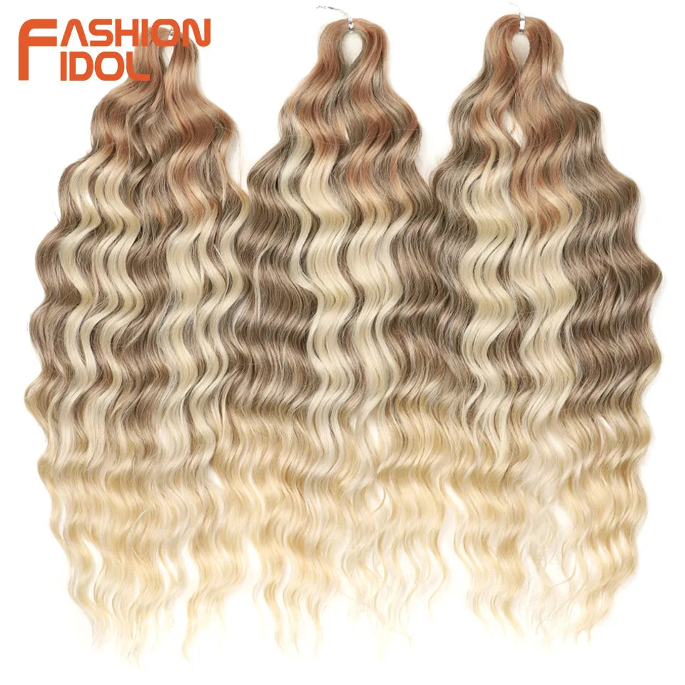 Anna Hair Extensions synthétiques de tresses Loose Deep Wave 24 pouces, cheveux tressés ondulés, cheveux bouclés torsadés au crochet Ombré Blond