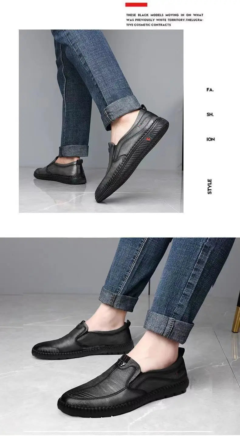 Mens Leather Loafers Non Slip Walking Flats Breathable Outdoor Slip on Casual Shoes for Male Work Office Driving Sneakers2 - Shoppiline