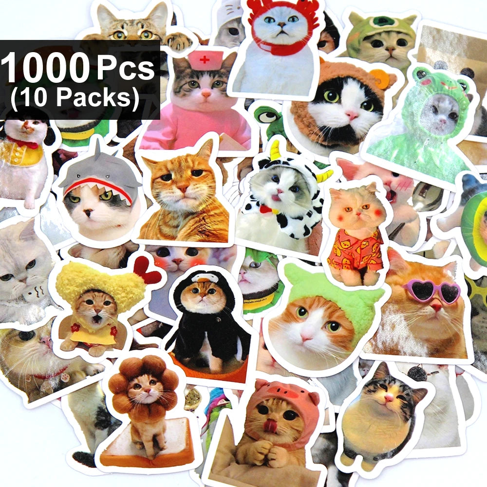100/500/1000pcs Funny Cat Stickers Cartoon Cute Decals Toy Stationery Guitar Phone Bicycle Laptop Luggage Graffiti Kids Sticker