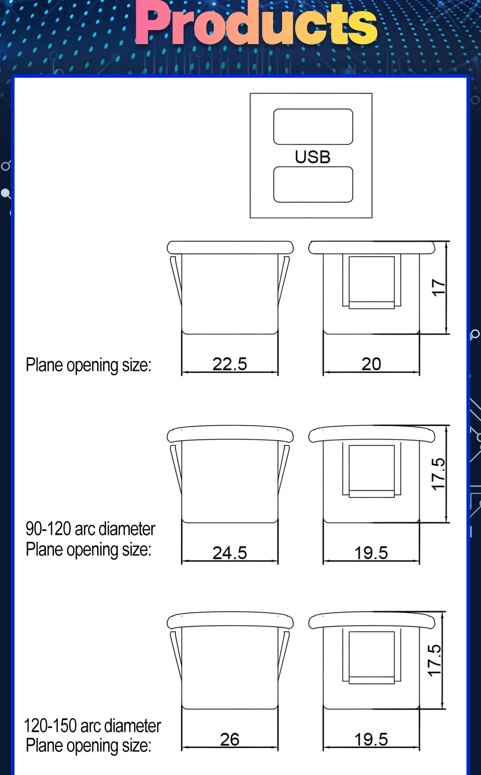 Double Layer USB Female Base Type-C Socket with Cable Connector Female USB Lamp Charging Power Socket for Electronics