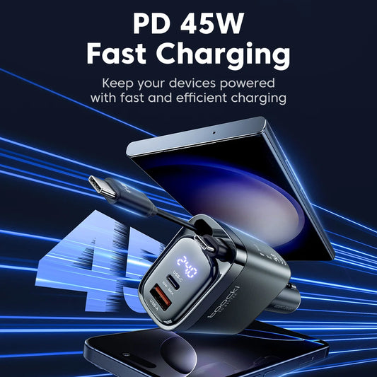 Toocki 4 IN 1 Retractable Car Charger 105W Mobile Phone Charger Type C Cable For iPhone 16 15 Fast Charge Cord Cigarette Adapter - Shoppiline