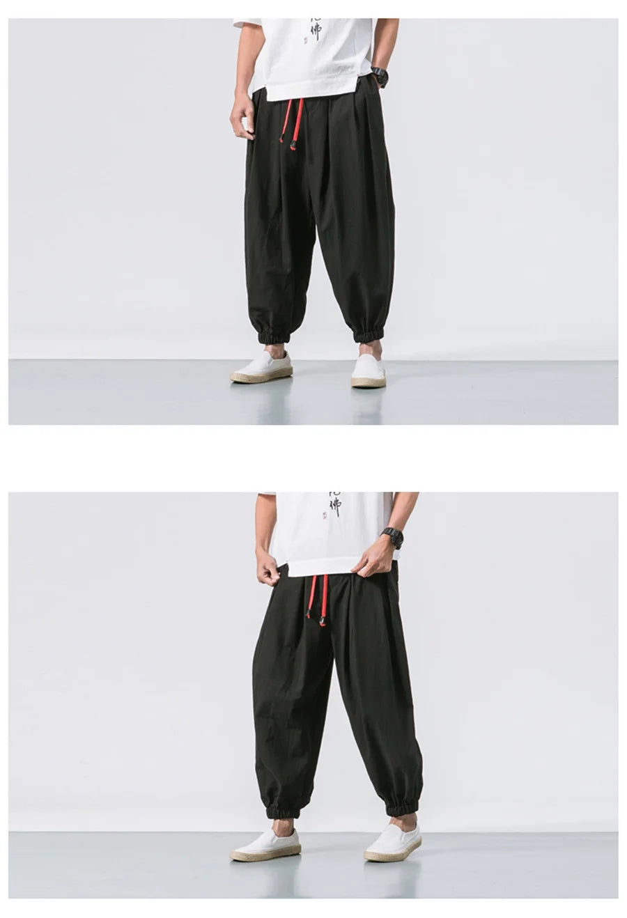 FGKKS Printemps Homme Lâche Sarouel Chinois Lin Surpoids Jogging Haute Qualité Marque Décontracté Pantalon Grande Taille Homme