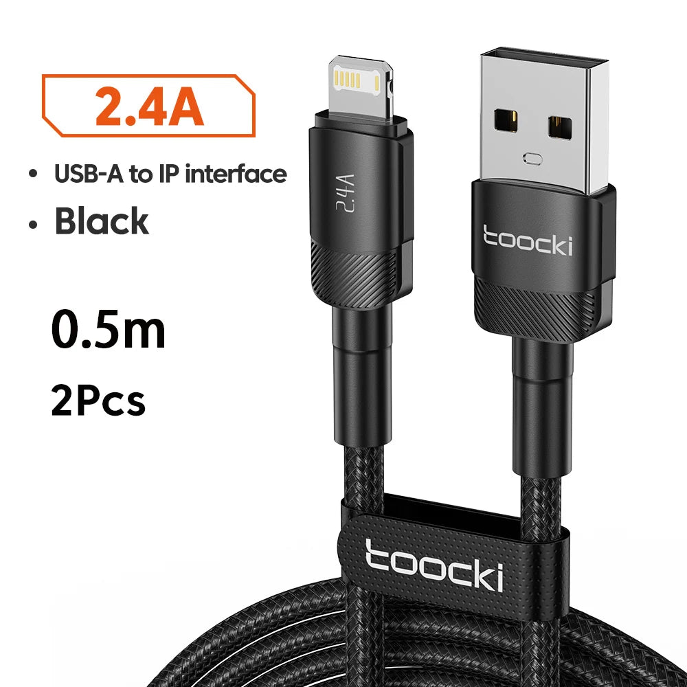 Toocki USB iPhone Cable 2Pack Aluminum Fast Charging Charger USB to iP Cable for iPhone 14 13 12 Pro Max X 8 Plus iPad Data Cord