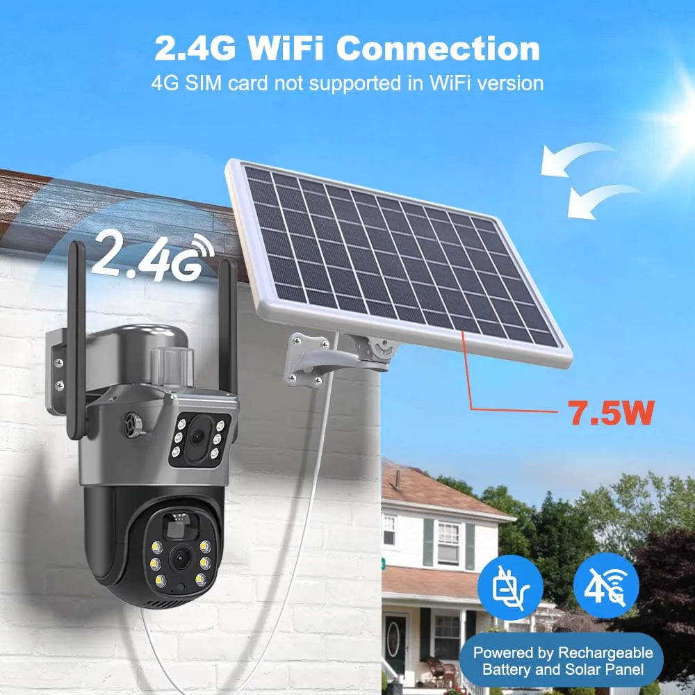 8MP 4K WiFi Solar Camera Outdoor Wireless CCTV Surveillance Camera With Solar Panel Dual Lens PTZ IP Cam Security Protection - Shoppiline