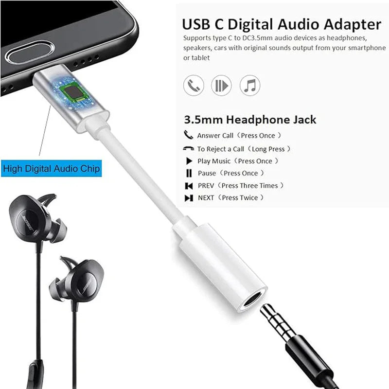 Type C To 3.5mm Aux Adapter 3 5 Jack Audio Cable for Huawei Xiaomi Redmi POCO Sumsang LG 3.5MM to 8Pin Aux Adputer for iPhone