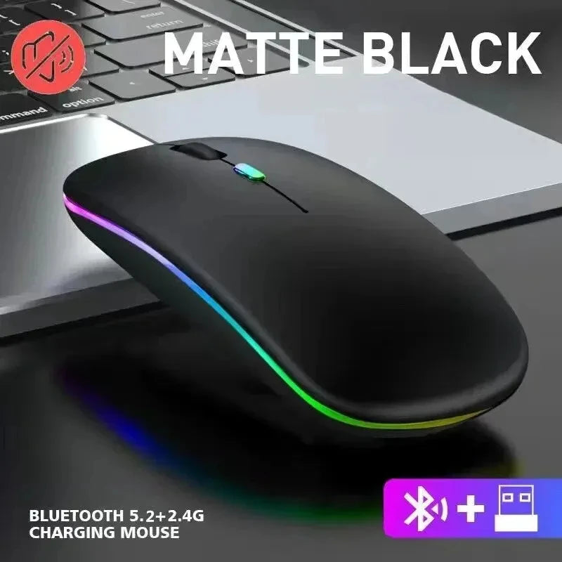 Kabellose Maus Wiederaufladbar Silent LED Hintergrundbeleuchtung Mäuse PC Laptop Computer Maus 2.4Ghz Empfänger Bluetooth Dual Modus Optische Mäuse