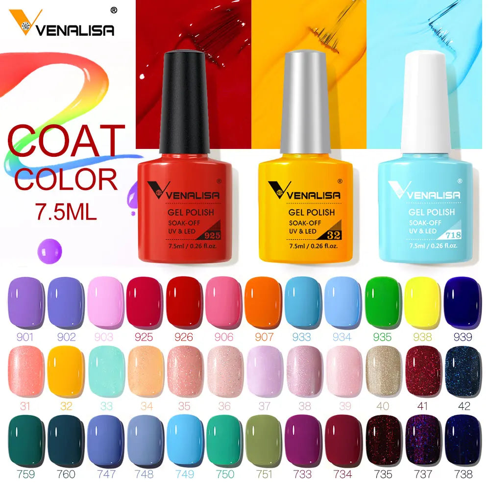 Venalisa 7.5ml Nail Gel Polish 60 Color Glitter Color Nail Varnish For Nail Art Manicure Top Coat Soak Off Enamel UV Gel Varnish