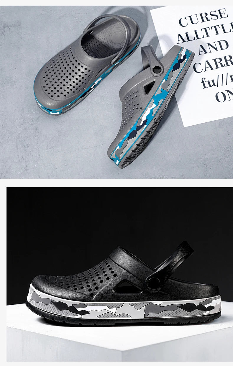 Men's summer casual hole shoes non slip lightweight breathable Two wearing men's sandals fashion comfort beach shoes slippers