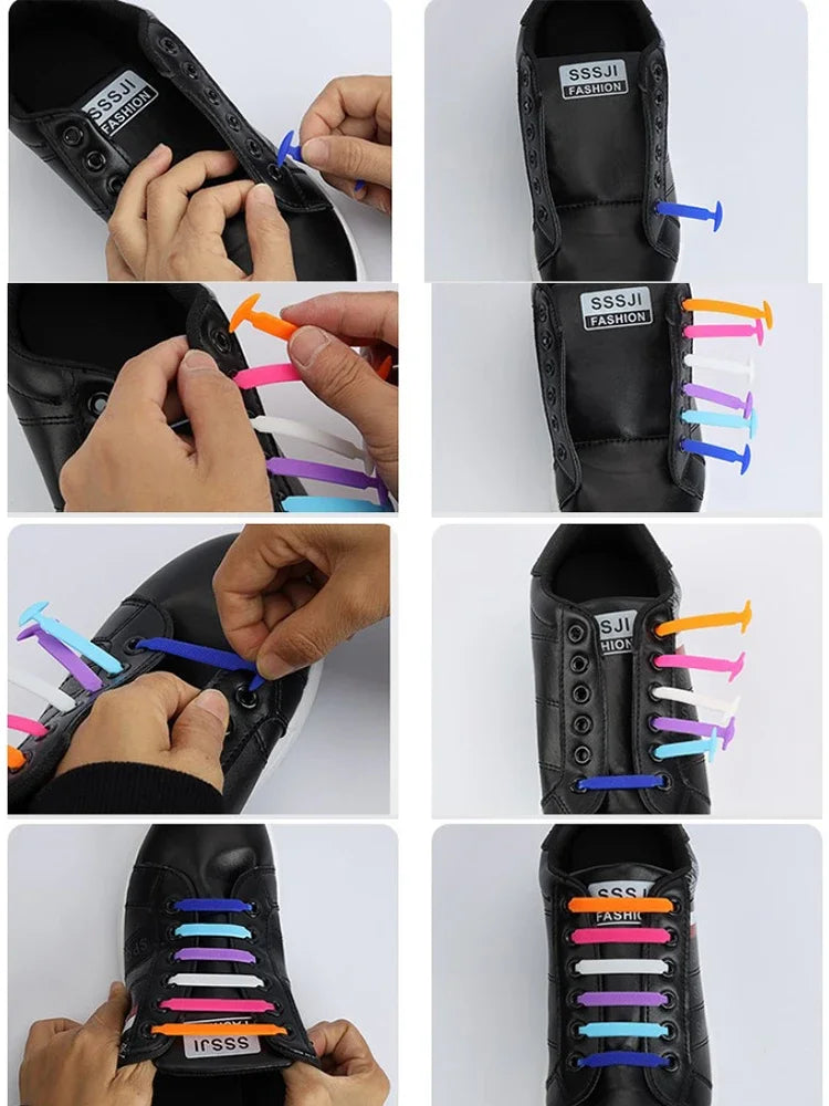 16er Pack Lazy Shoelace Silikon Quick Lace Elastische Damen Herren Kein Binden Kinder Erwachsene Turnschuhe Schnürsenkel Schnalle Schuhzubehör