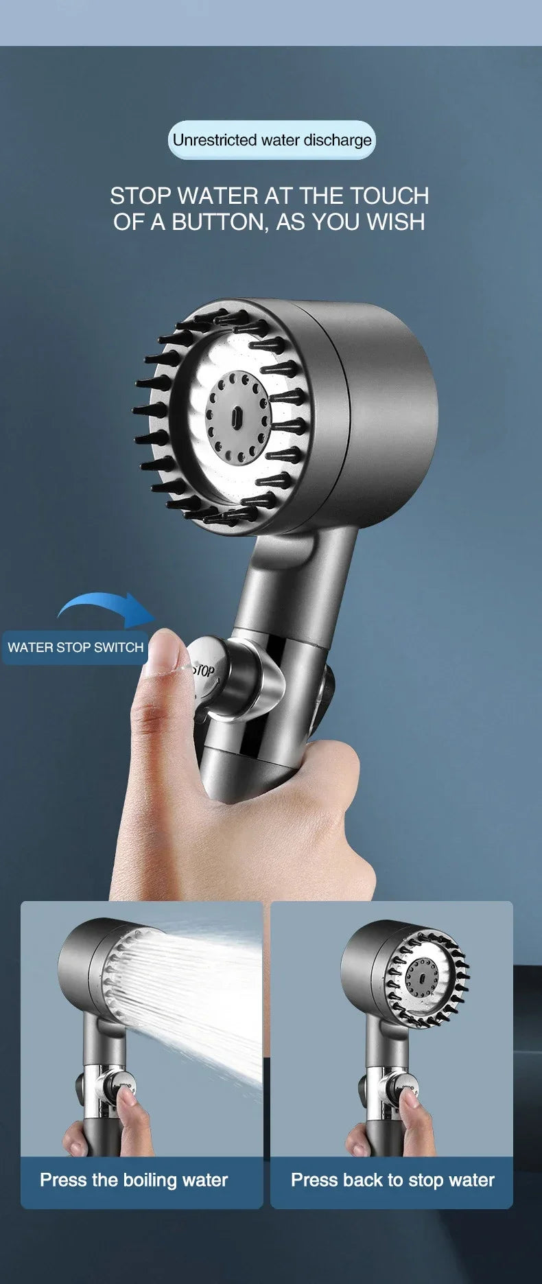 3-Mode Adjustable High Pressurized Filter Shower Head with Massage Brush Rain Faucet - Bathroom Shower Accessories