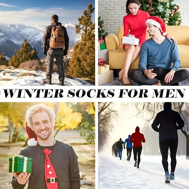 3/5 Pairs Men's Warm Socks, Thick Towel Mid-Calf Socks, Anti-Cold Snow Boots Socks Elastic Solid Color