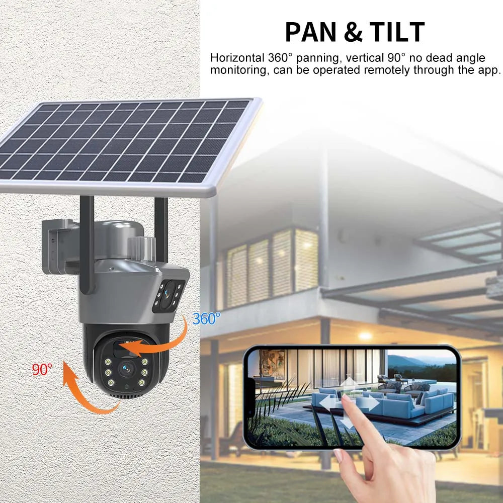 8MP 4K WiFi Solar Camera Outdoor Wireless CCTV Surveillance Camera With Solar Panel Dual Lens PTZ IP Cam Security Protection - Shoppiline