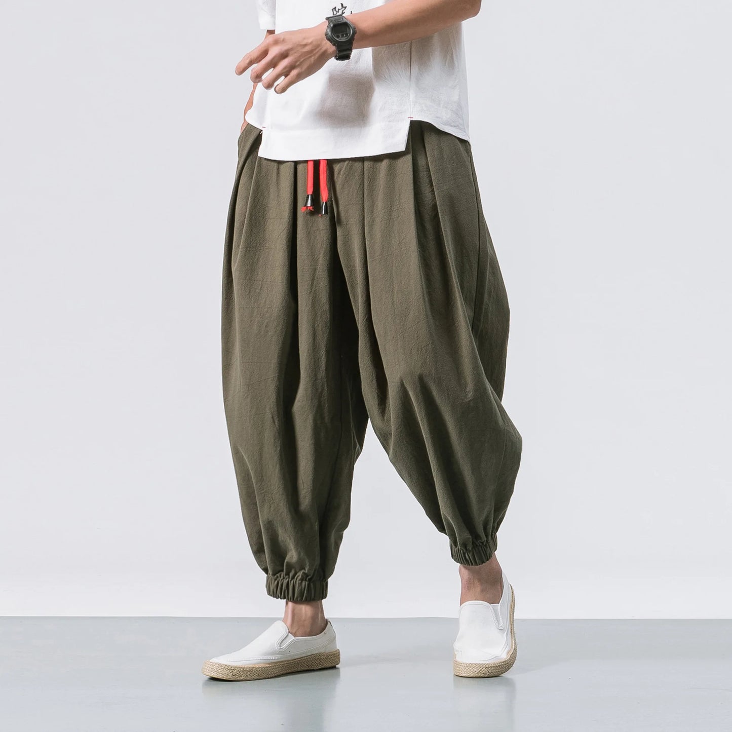 FGKKS Printemps Homme Lâche Sarouel Chinois Lin Surpoids Jogging Haute Qualité Marque Décontracté Pantalon Grande Taille Homme