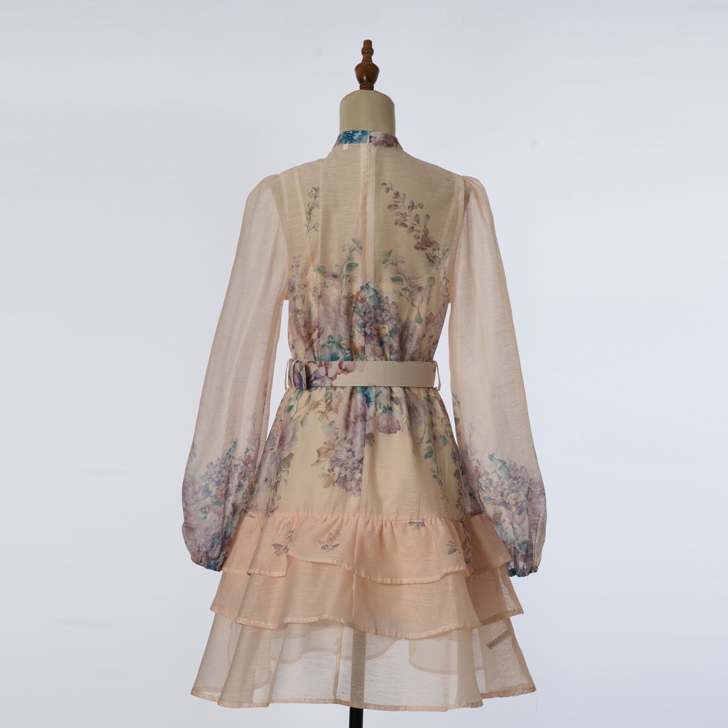 Resort-style Printed Slim-fit Multi-layer Ruffle Hem Mini Dress