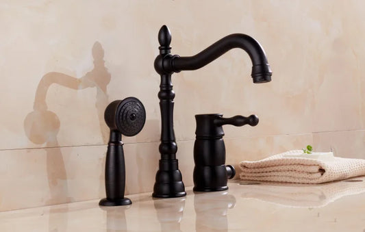 Brass Deck Mount ORB 3 Holes Basin Mixer Tap Black Bathtub Faucets With Hand Shower Factory price