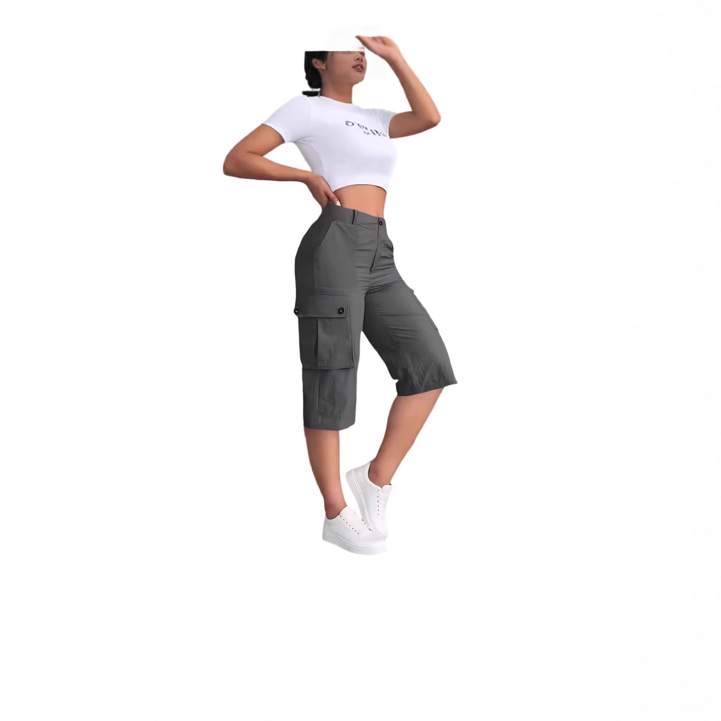 Womens Fashion Solid-Colored Casual Work Pants With Elasticized Back Waist