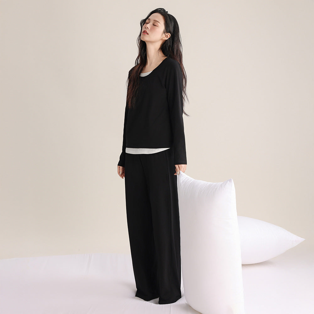 Super Soft Women's Pullover Fake Two-piece Spliced Pajamas