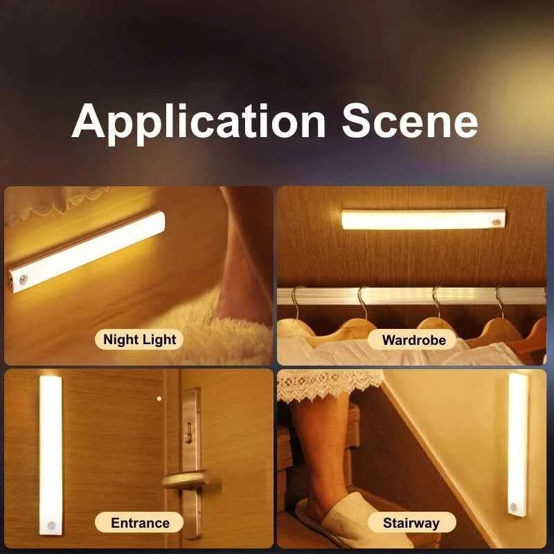 AITHEA USB Rechargeable PIR Motion Sensor LED Bar Lights Dimmable Detector Night Light Portable Induction Cabinet Lamp for Room - Shoppiline