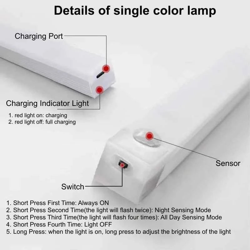 AITHEA USB Rechargeable PIR Motion Sensor LED Bar Lights Dimmable Detector Night Light Portable Induction Cabinet Lamp for Room - Shoppiline