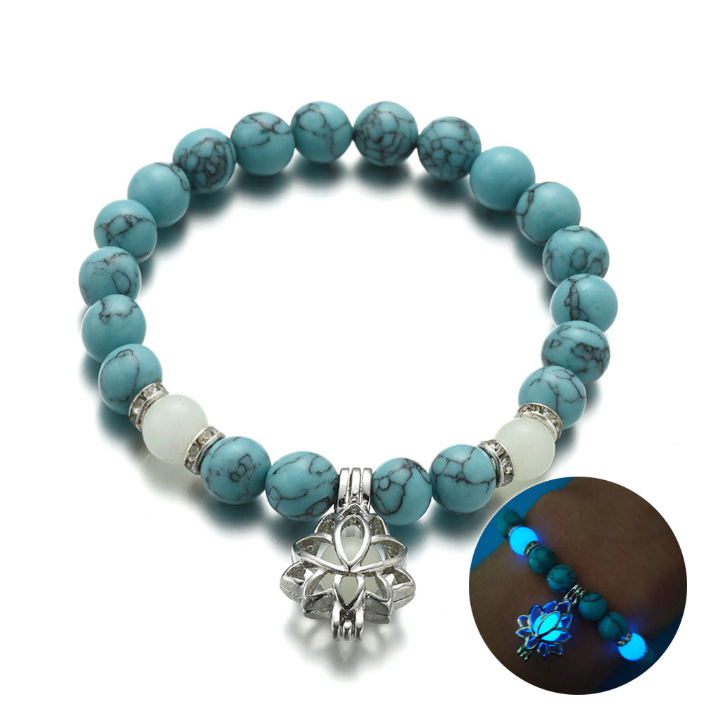Energie Leuchtender Lotus Naturstein Armband Yoga Heilung Leuchtendes Armband im Dunkeln Leuchtende Perlen Armband Für Männer Frauen Gebet Buddhismus