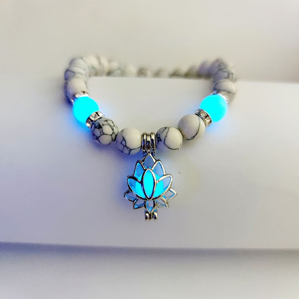 Energie Leuchtender Lotus Naturstein Armband Yoga Heilung Leuchtendes Armband im Dunkeln Leuchtende Perlen Armband Für Männer Frauen Gebet Buddhismus