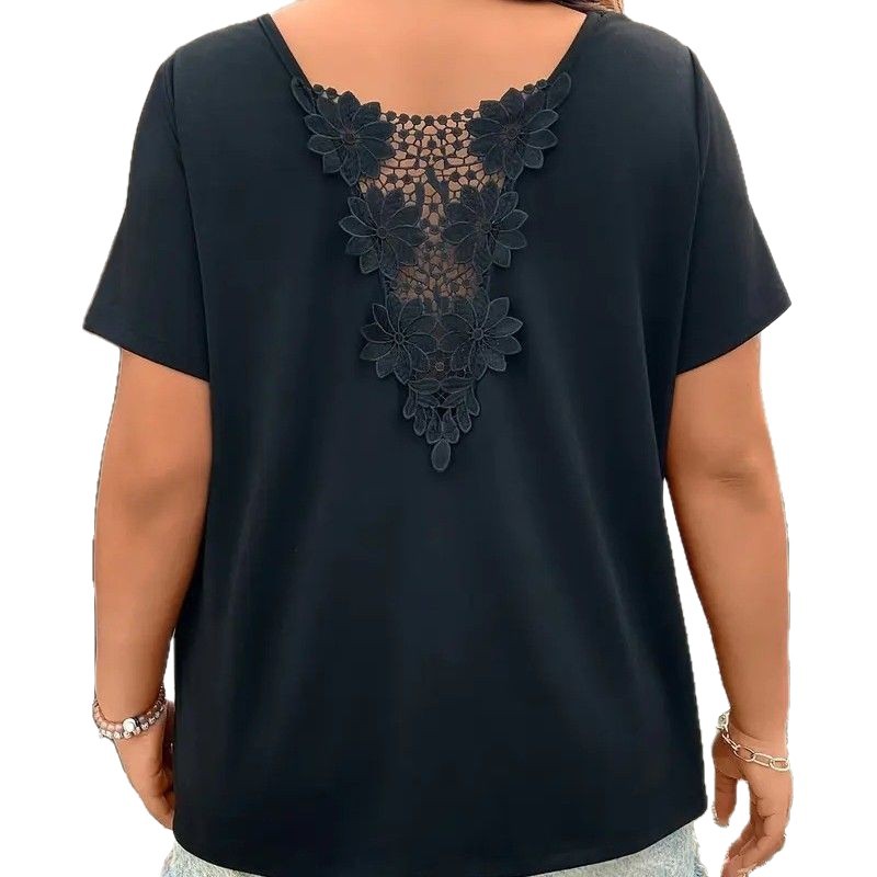 Patchwork Fashionable Lace-trimmed T-shirt Womens Clothing