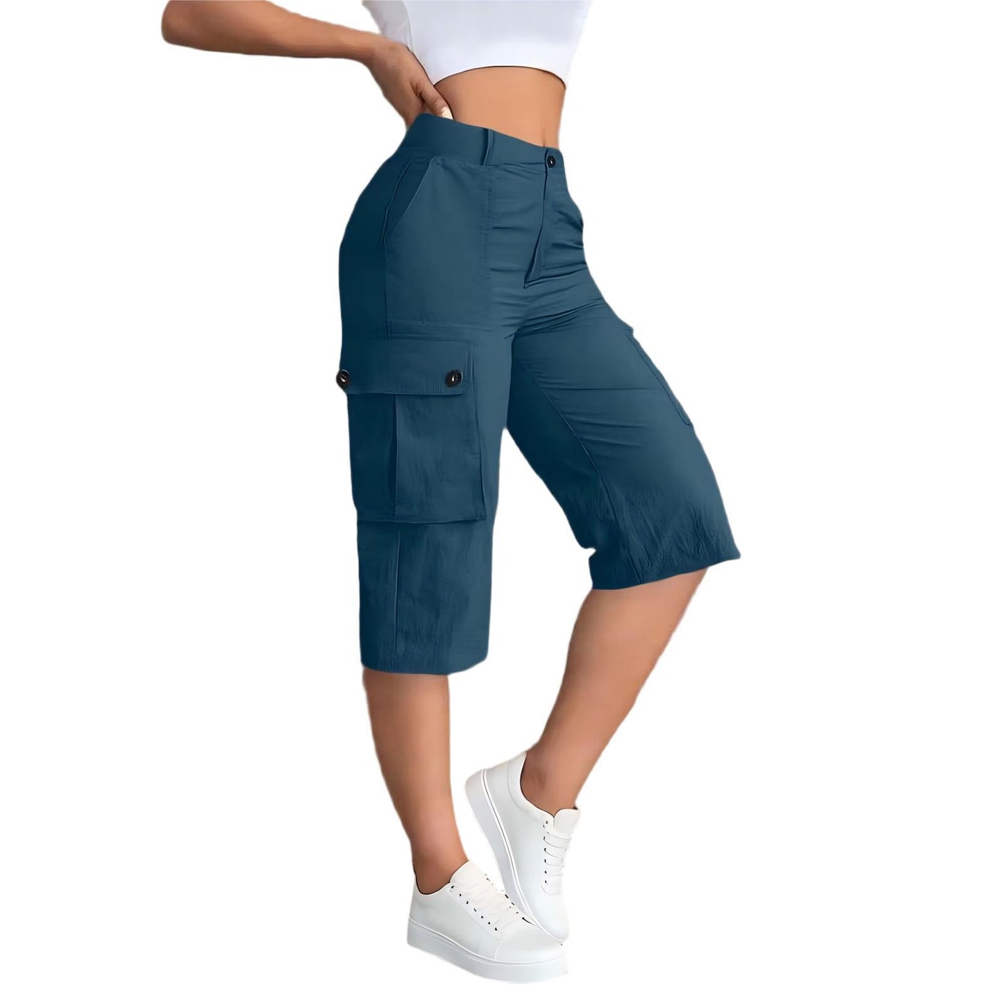 Womens Fashion Solid-Colored Casual Work Pants With Elasticized Back Waist