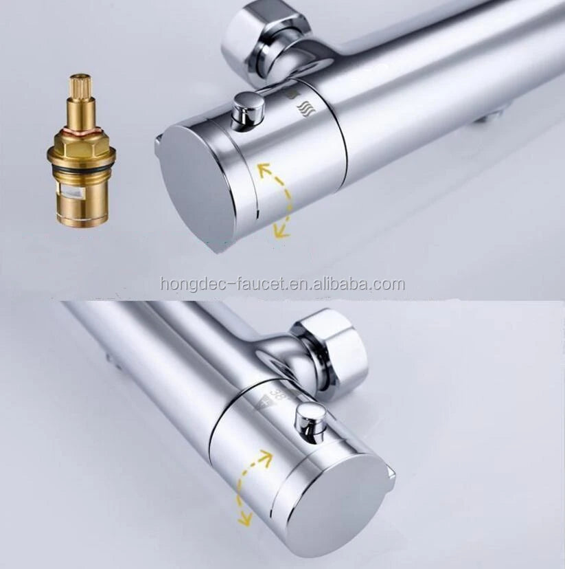 Brass Round Exposed Thermostatic Mixing Shower Valve Temperature Control Shower Faucet Valve