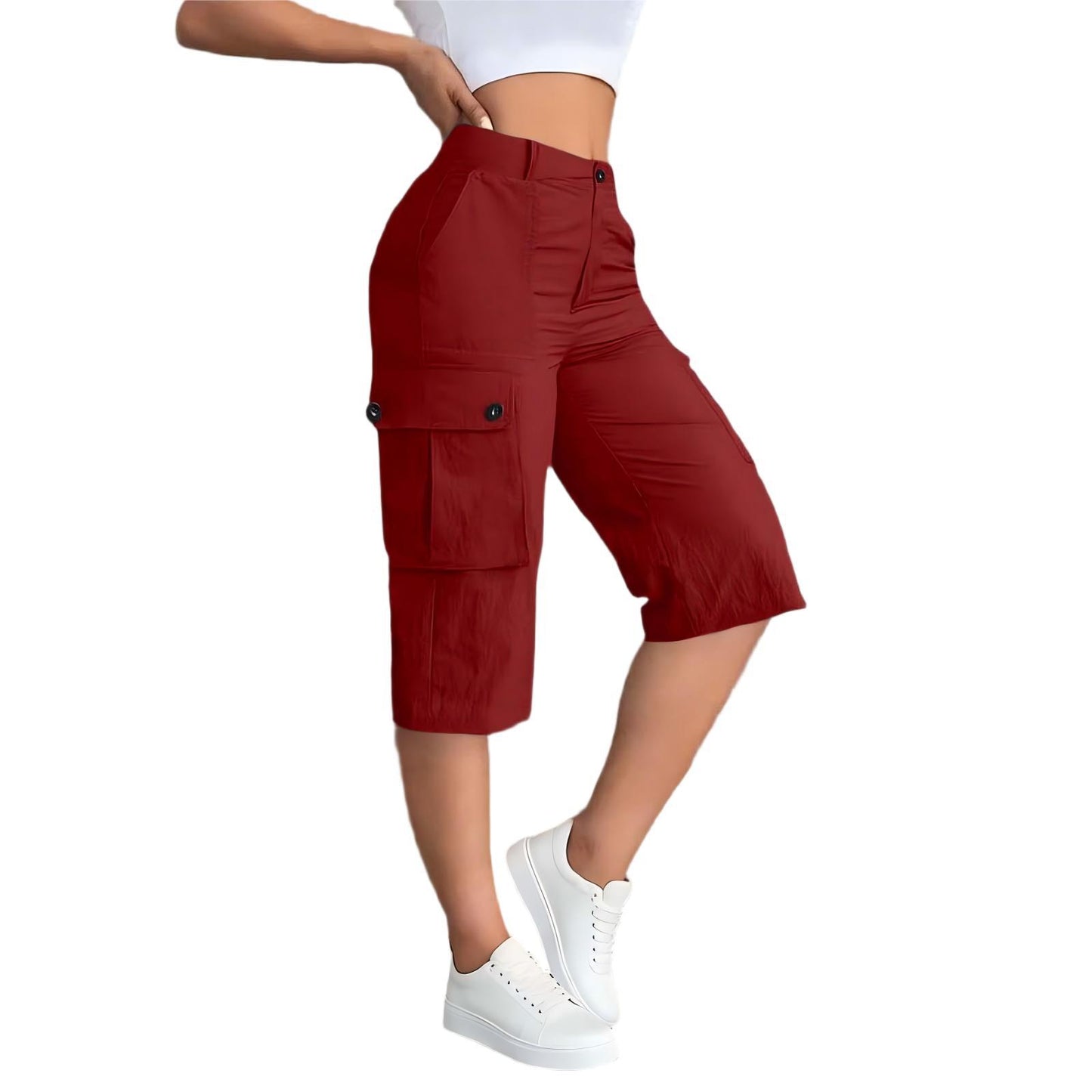 Womens Fashion Solid-Colored Casual Work Pants With Elasticized Back Waist