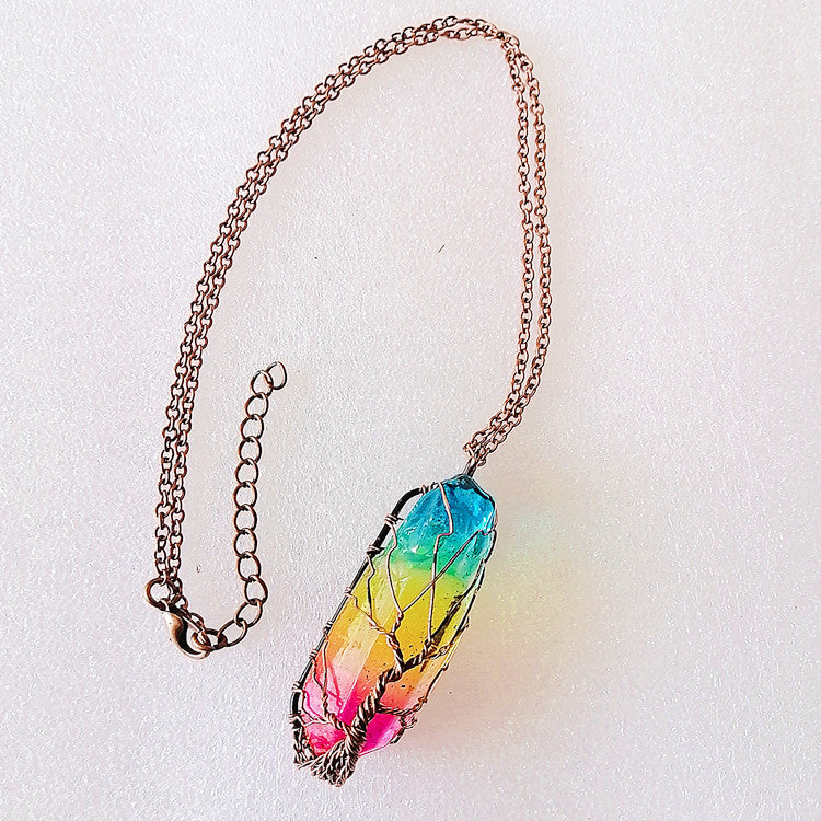 Collier Tendance Ins avec Pendentif Arbre de Vie en Cristal de Pierre à Succès Commercial