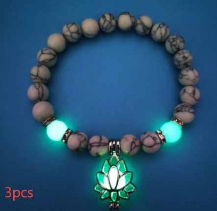 Energie Leuchtender Lotus Naturstein Armband Yoga Heilung Leuchtendes Armband im Dunkeln Leuchtende Perlen Armband Für Männer Frauen Gebet Buddhismus