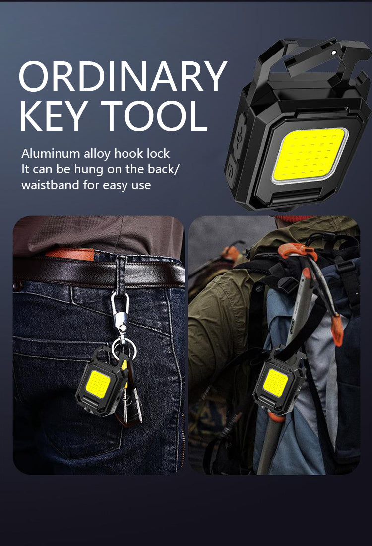 XPE Pocket Work Light 1000LM COB LED Mini Keychain Light USB Rechargeable Flashlight IPX4 Waterproof for Outdoor Camping Hiking